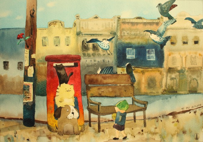 LOH Yi Pei, Just Having a Look, watercolour on paper, 24x34.5 cm, 2016